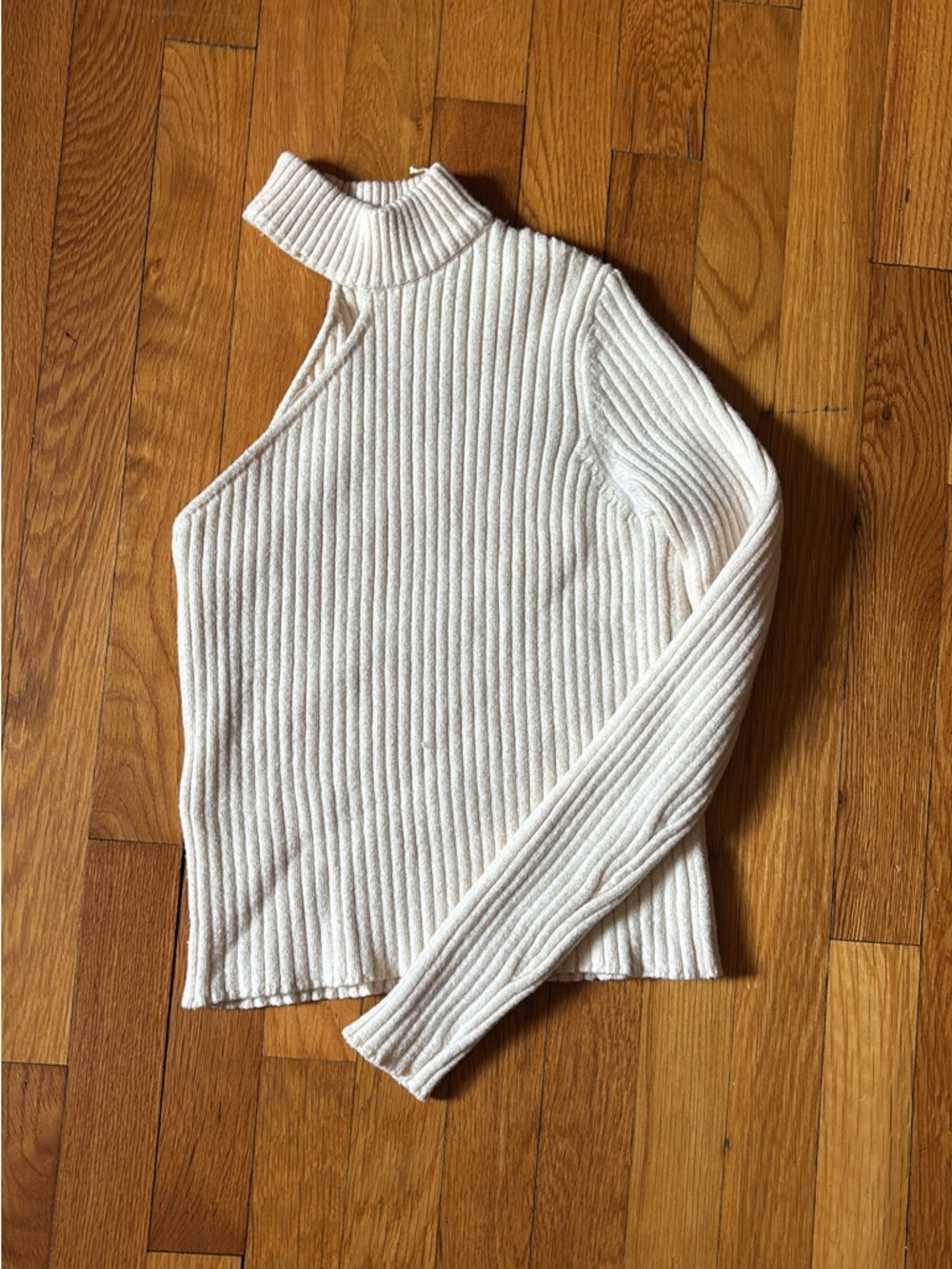 Bershka Cream Ribbed One-Arm Turtleneck Sweater